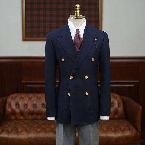 Navy Double-Breasted Wool Blazer – Inspired by Classic Men’s Suits Plus Size